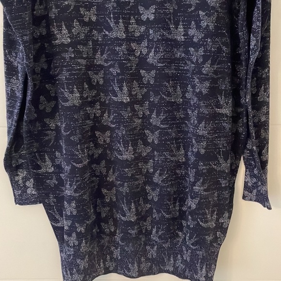 Yumi Long tunic metallic knitbutterfly and birds print long line oversized top - Picture 3 of 7